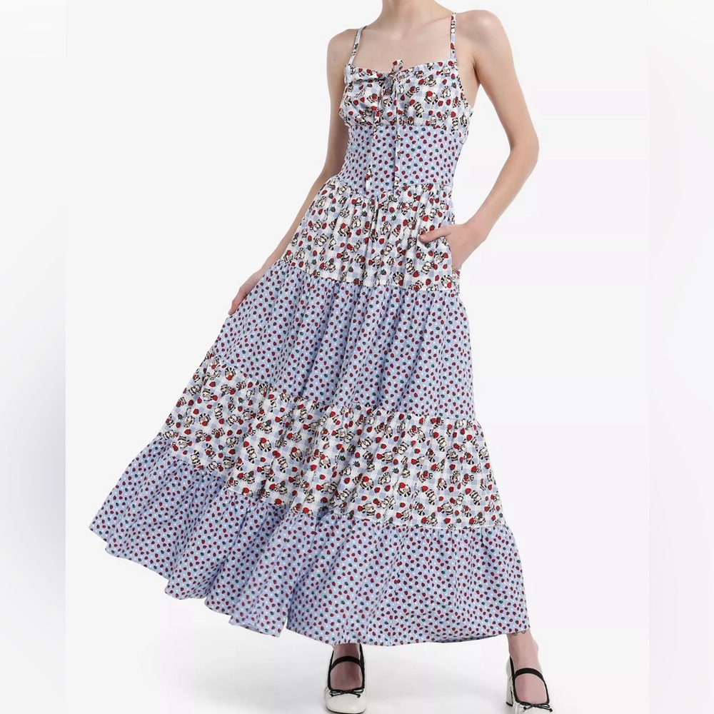 Thorn & Fable Raccoons & Strawberries Strappy‎ Maxi Dress Hot Topic